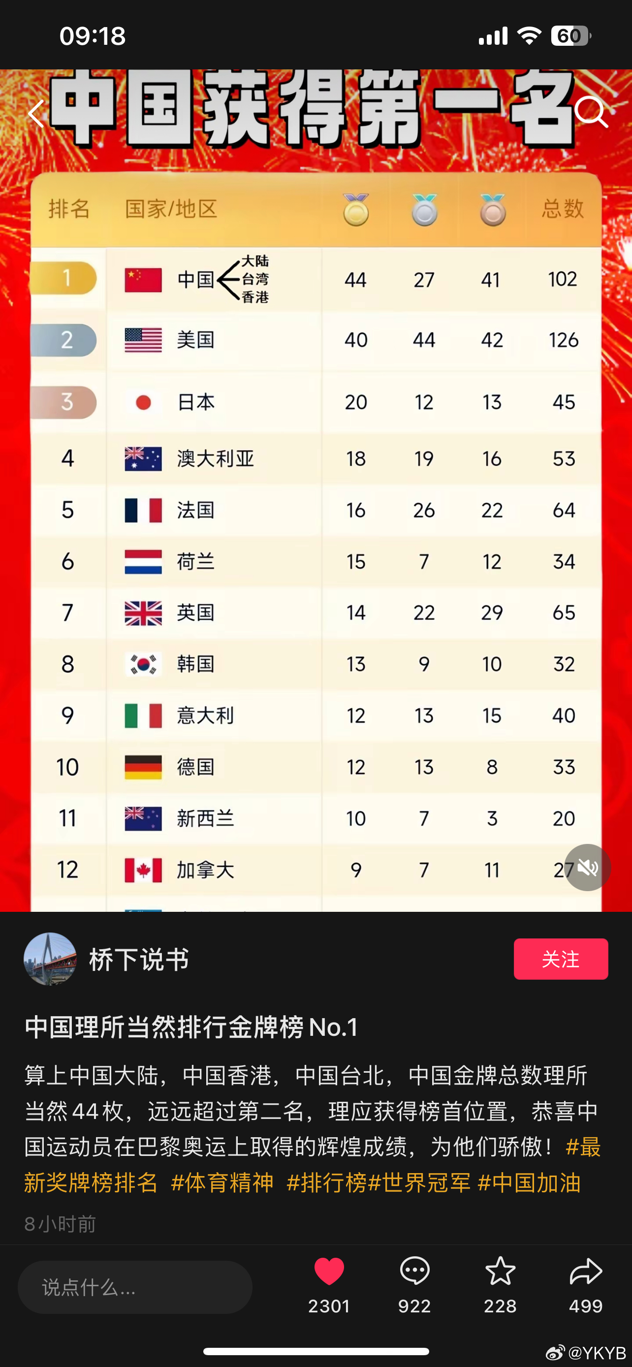 金牌榜概览
